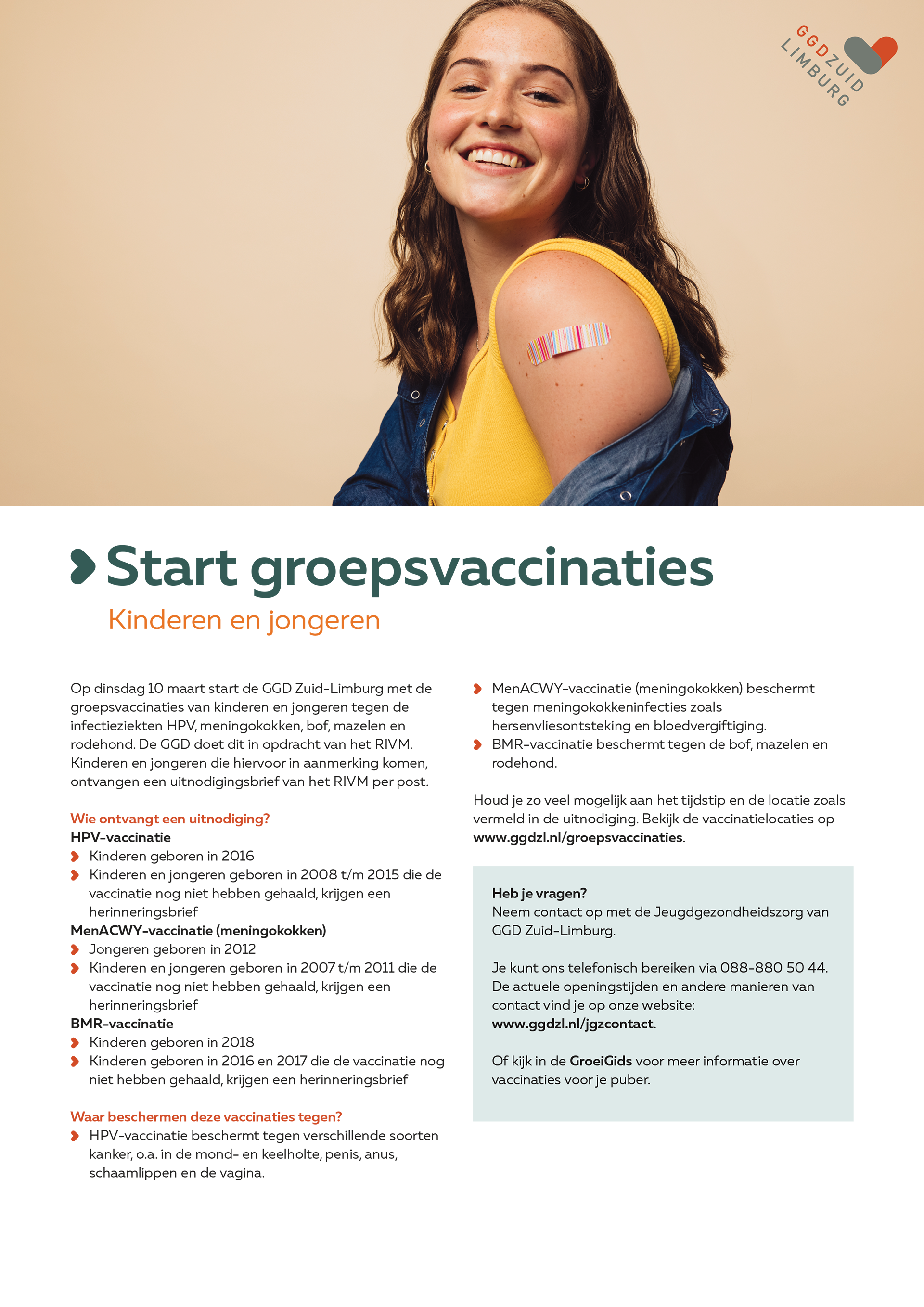 Nieuwsbericht voor ouders ouderportaal VO GGD Zuid Limburg groepsvaccinaties 1920